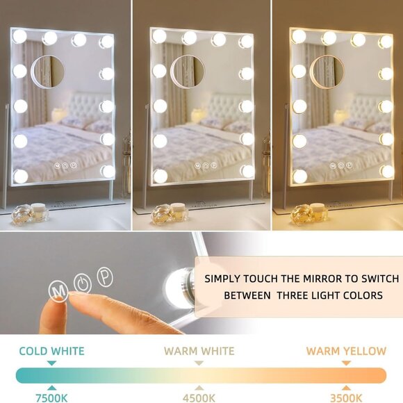 FENCHILIN Hollywood Mirror with Light Lighted Smart Touch Control 13.97" X 18.9 - Picture 3 of 4